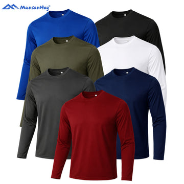 Men's 7 Pack Long Sleeve Shirts, Quick Dry Lightweight Athletic Crew Neck Tees, Breathable Performance Base Layer Tops for Sports Running Workout Outdoor