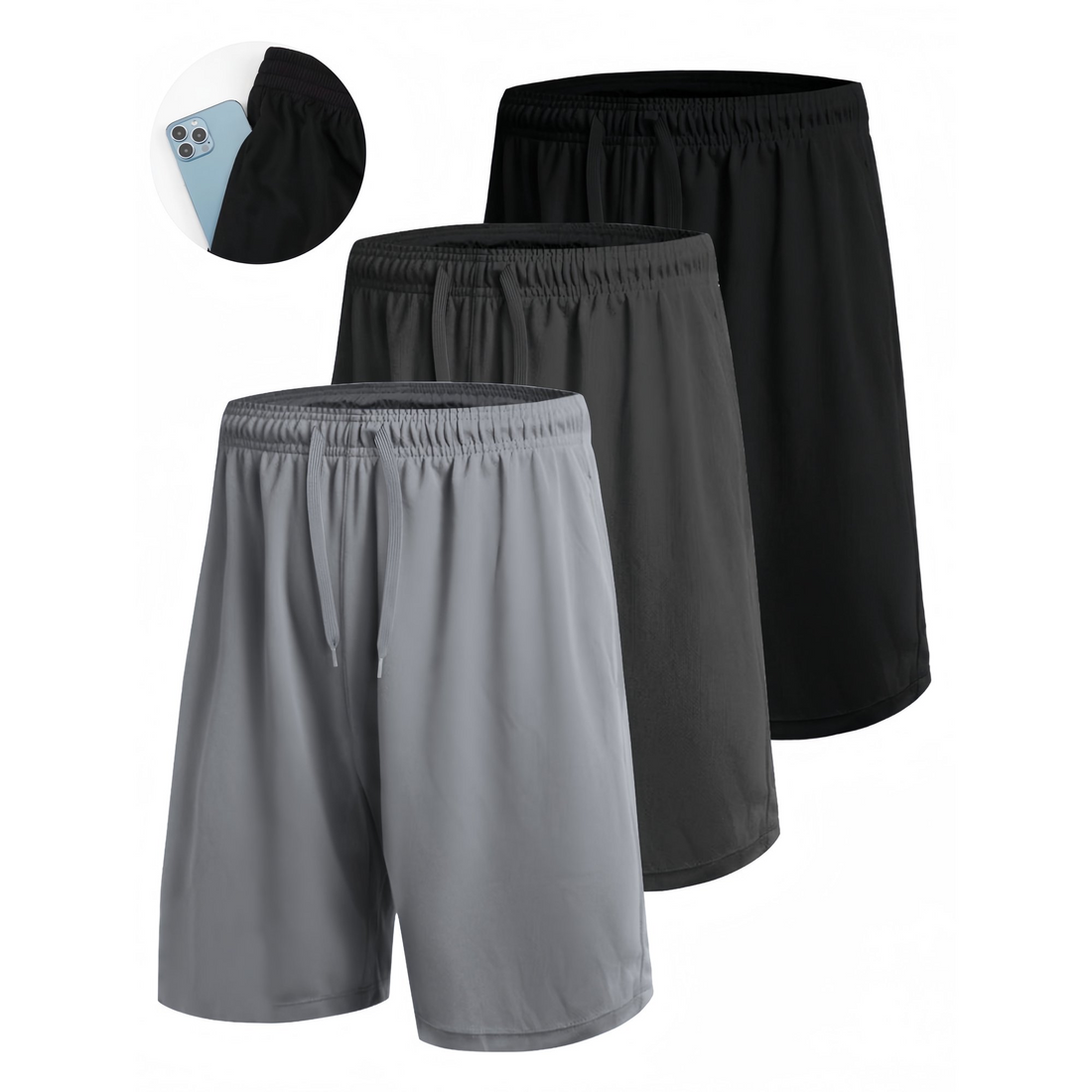 MANSENHUG Men's Relaxed Fit Athletic Shorts, 3-Pack, XXXL