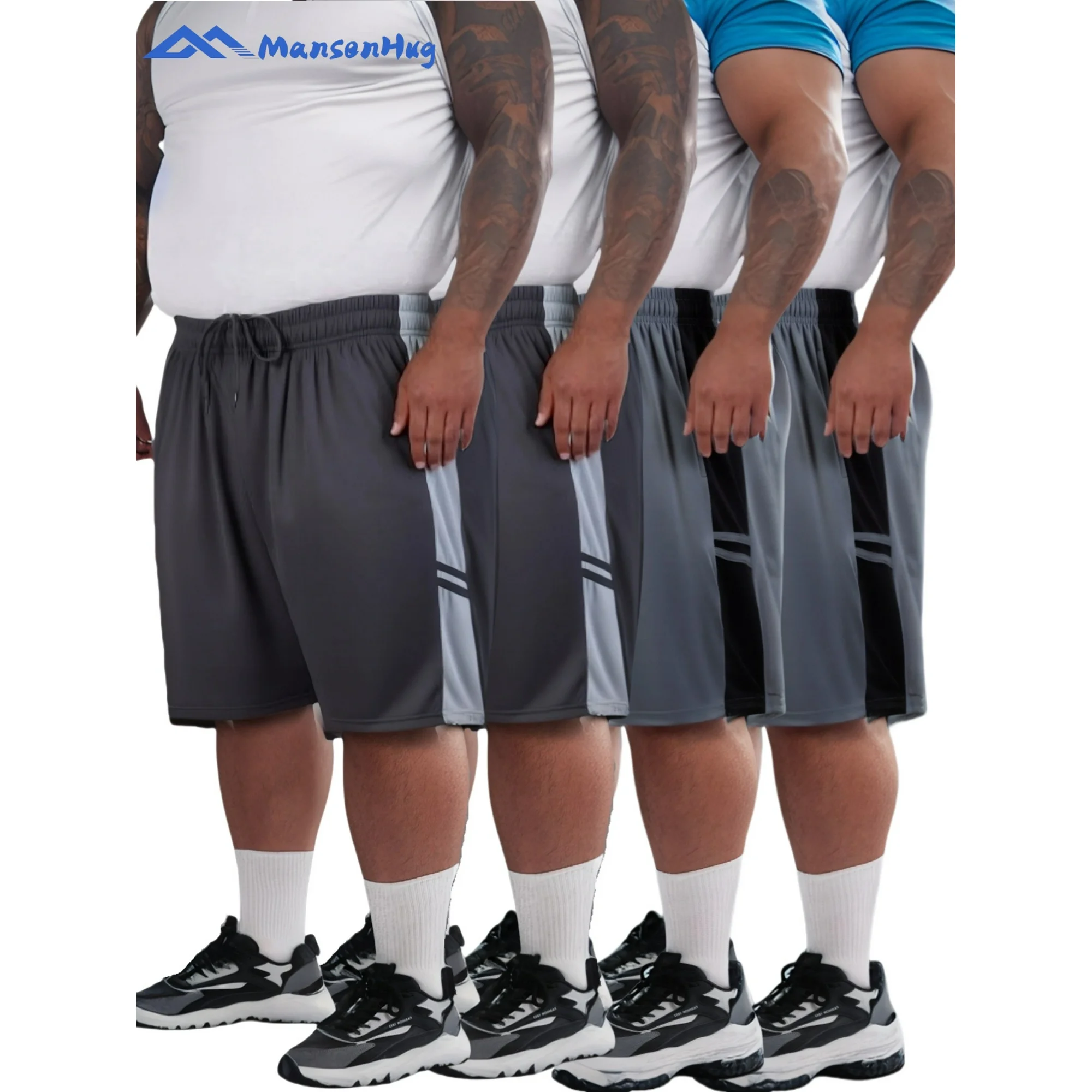 MANSENHUG 4 Pack Men's Shorts Streetwear Plus Size With Pockets Loose Fit Running Workout Training Basketball Mens Casual Shorts