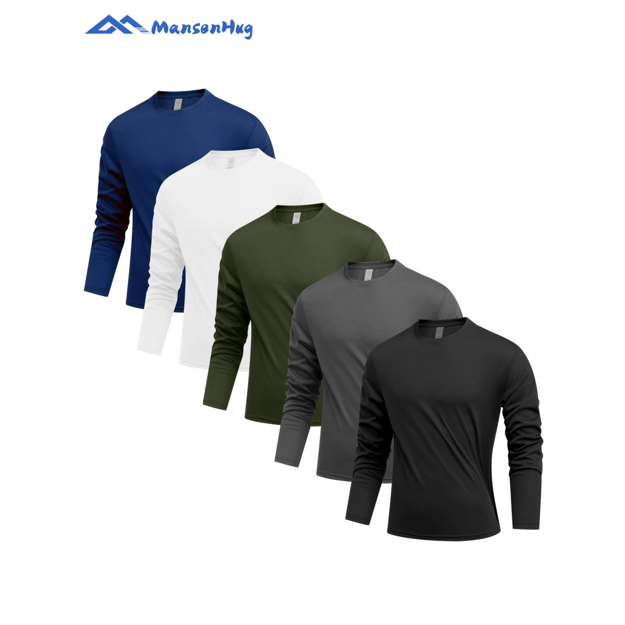 MANSENHUG 5 Pack Long Sleeve Shirts for Men - Quick Drying Moisture Wicking Sun Protection T-Shirts for Fishing Workout Gym