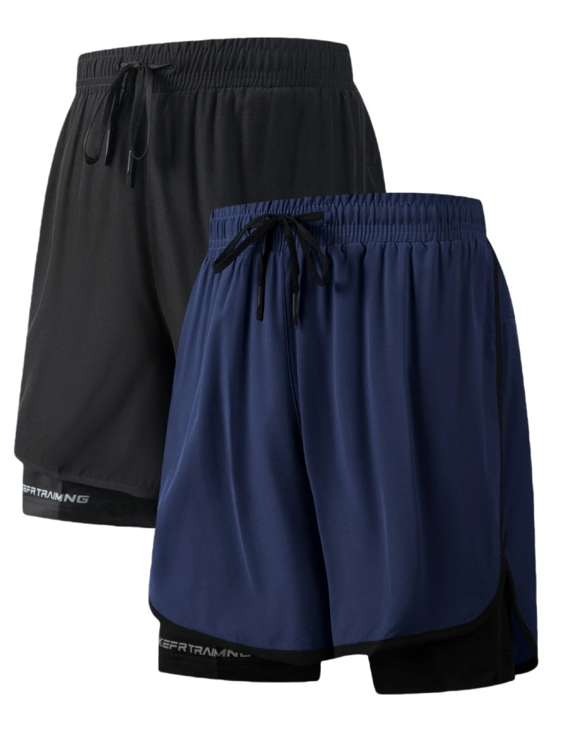 MANSENHUG Mens 2 in 1 Running Shorts Quick Dry Athletic Shorts with Liner, Workout Shorts with Zip Pockets and Towel Loop