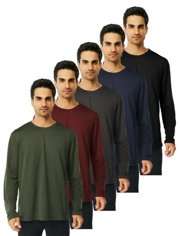 MAENSENHUG 5 Pack Long Sleeve Shirts for Men - Quick Drying Moisture Wicking Sun Protection T-Shirts for Fishing Workout Gym