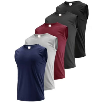 MANSENHUG Men's 5 Pack Tank Tops Sleeveless Workout Quick Drying Shirts Gym Muscle Shirts Athletic Bodybuilding Tee