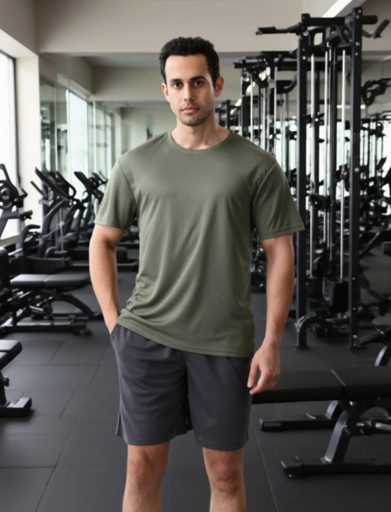 MANSENHUG 5pcs Men's Performance Stretchable Quick Drying Short Sleeve Moisture Wicking Crew Neck T-Shirt For Men's Outdoor Gym Running Fitness