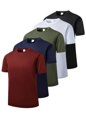 5 Pack Men's Dry Fit T Shirts Athletic Running Gym Workout Short Sleeve Tee Shirts for Men