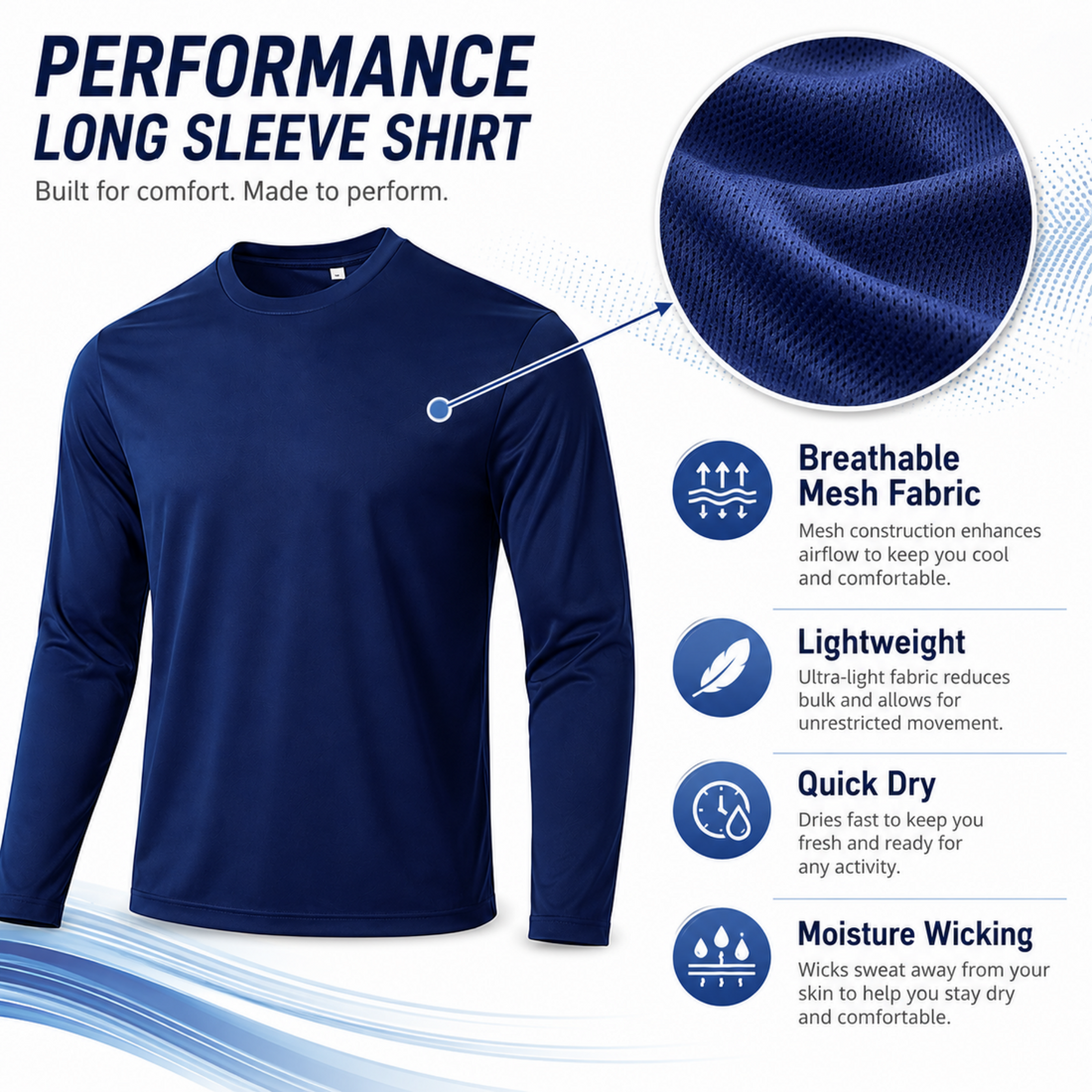 Men's 7 Pack Long Sleeve Shirts, Quick Dry Lightweight Athletic Crew Neck Tees, Breathable Performance Base Layer Tops for Sports Running Workout Outdoor