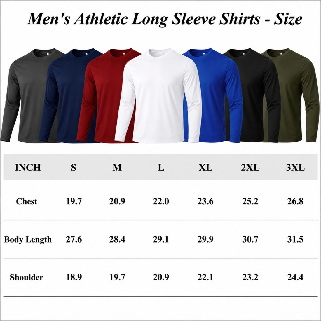 Men's 7 Pack Long Sleeve Shirts, Quick Dry Lightweight Athletic Crew Neck Tees, Breathable Performance Base Layer Tops for Sports Running Workout Outdoor
