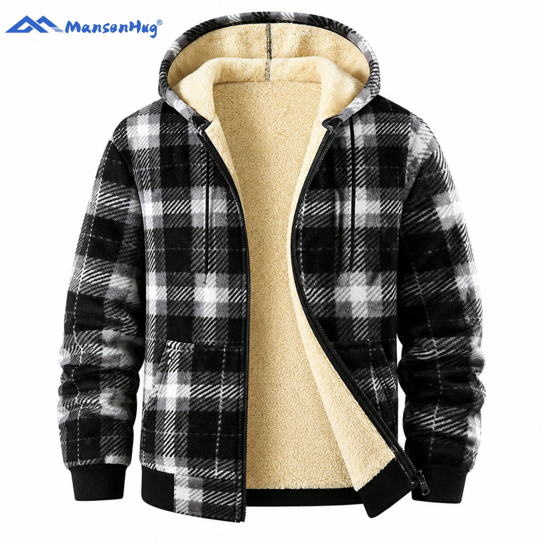 Men's Plaid Flannel Shirt Jacket, Full Zip Hooded Winter Outerwear with Soft Lamb Wool Fleece Lining